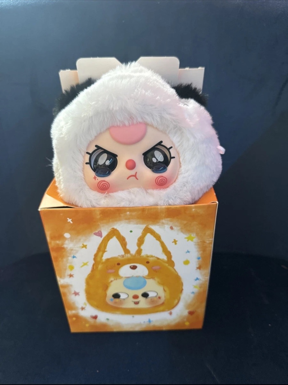 Baby Three Plush Character Head in White and Pink